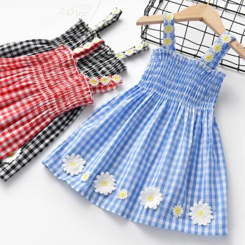 Girls Plaid Dress 2020 New Female Baby Foreign Princess Dress Baby Child Small Chrysanthemum Plaid Sling Small Fresh Dress