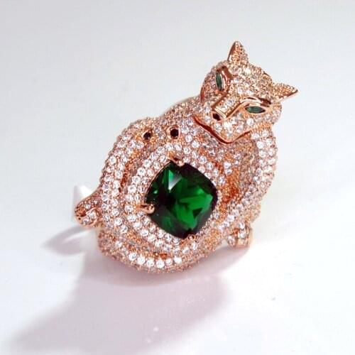 Black spot Leopard Rings paved 3A Cubic Zircon Emerald Green Stone Animal Panther Ring Gold Plated Jewelry 2021 Trend wholesale