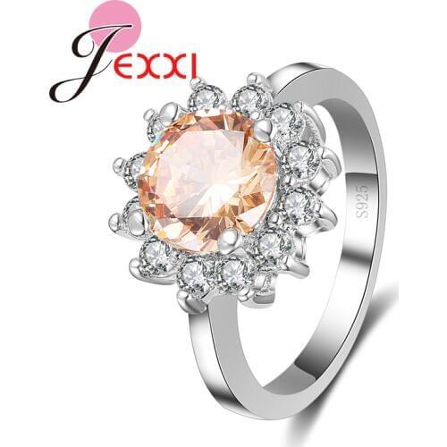 Beautiful Woman Jewelry 925 Sterling Silver Stamp Silver Wedding Engagement Rings Clear Zircon Rhinestone Yellow Crystal Bijoux