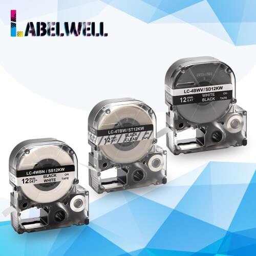 Labelwell 3pcs Multicolors SS12KW LC-4WBN label tapes label ribbon compatible for EPSON LW-300 LW-400 LW-600P LW-700 LC-4WBN9