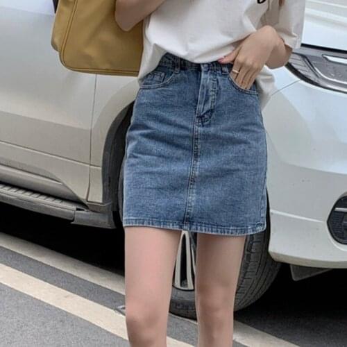 Summer 2021 new slim high waist all-match blue short skirt denim half-length A-line skirt