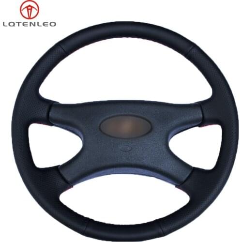 LQTENLEO Black Genuine Leather DIY Hand-stitched Car Steering Wheel Cover For Lada Niva 2006-2017