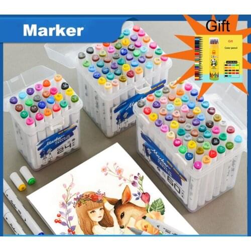 Marker 12/24/36/48/60 color gift box double-headed marker pen Art students take the exam in class watercolor pen graffiti