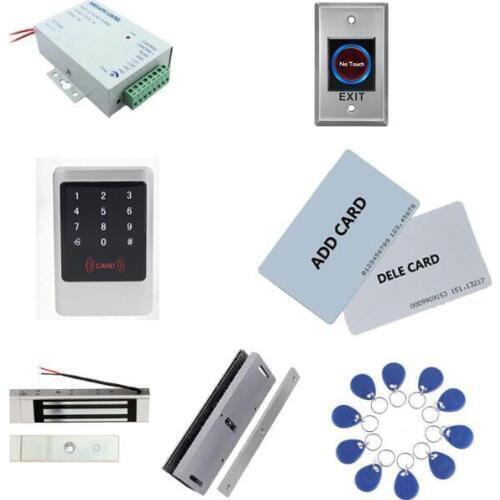 Standalonle Metal Access control kit ,power+180kg magnetic lock+180kg U-bracket+exit button,10 keyfob ID tags,sn:Tset-4
