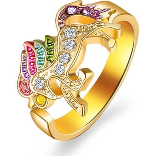 Cute Cartoon Temperament Unicorn Ring Female Models Adjustable Alloy Crystal Ring Jewelry Gifts Girls Wholesale