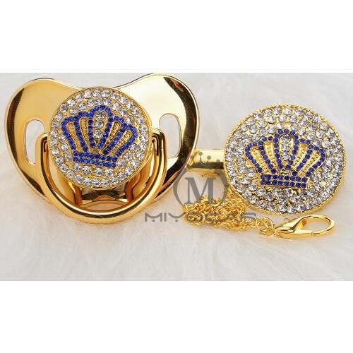 MIYOCAR Gold beautiful GOLD bling pink crown pacifier and pacifier clip set BPA free dummy bling unique design ABCB-8