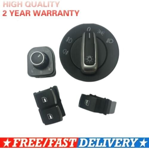Set Chrome Headlight Windows Mirror Switch Button 5K3959857 5ND941431A 5ND959565A 5ND959855 For VW EOS Golf 5 6 GTI Passat B6