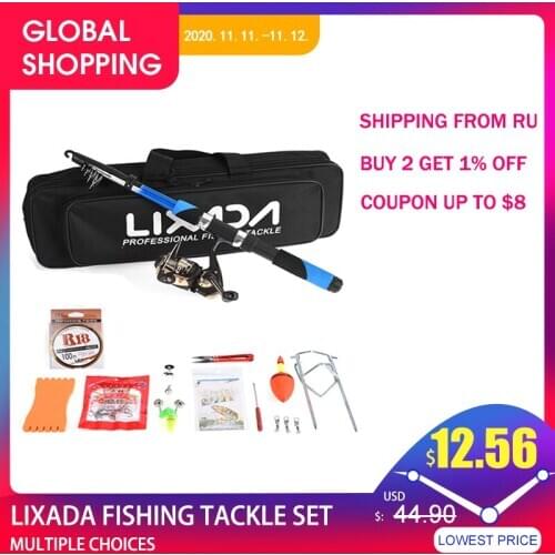 Lixada Fishing Tackle Set with 2.1m Telescopic Fiberglass Fishing Set Rod Spinning Reel Baits Hooks Bag Kit Seawater Freshwater