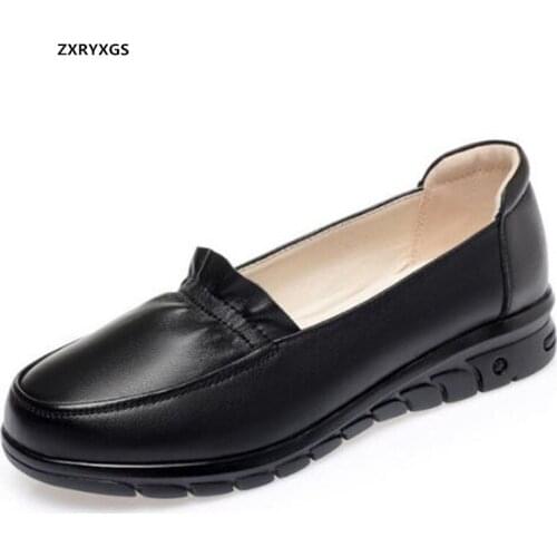 2021 New High Quality Soft Genuine Leather Shoes Women Flat Shoes Soft Sole Mother Pregnant Comfort Casual Women Shoes Big Size