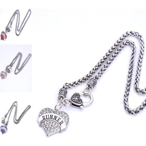 New Arrival fashion rhodium plated zinc studded with sparkling crystals MARINES/NAVY-MOM/NAVY-WIFE/RUNNER heart pendant necklace