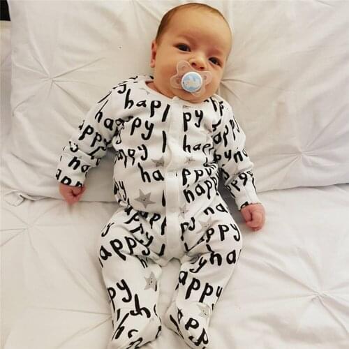 Brand New Infant Baby Boys Girls Newborn Romper Letter Printed Baby Home Pajamas Long Sleeve Autumn Outfit Baby Toddler Clothing