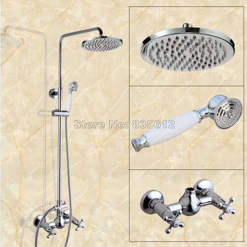 NEW Chrome Bathroom Shower Set Mixer Faucet with 8 inch Rain Shower Head and Dual Cross Handle Mixer Tap Brass Finish Wcy301