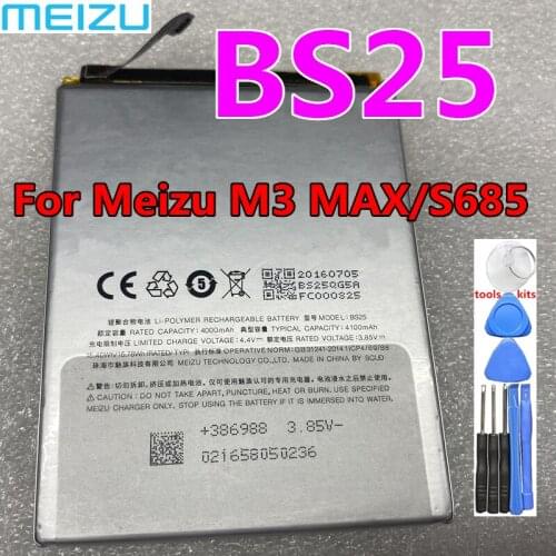 100% High Quality Original 4100mAh BS25 Battery Replacement Batteries Parts For Meizu M3 MAX/S685 Series Cell Phone