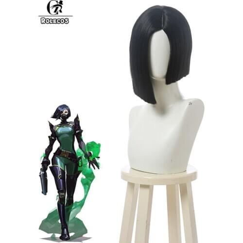ROLECOS Game Valorant Viper Cosplay Hair Black Short Unisex Cosplay Headwear Synthetic Hair Cosplay Hair Free Wig Cap
