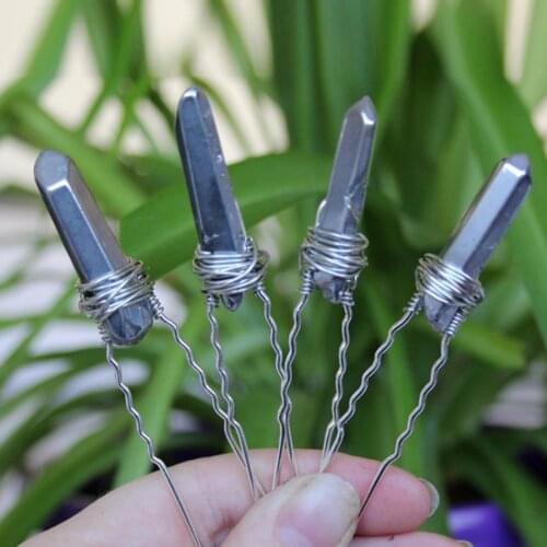 Silver Quartz Crystal Bridal Hair Pins Black Hair Pin Quartz Hair Pin Hair Accessories Jewelry Barrettes Wedding Hair Pin