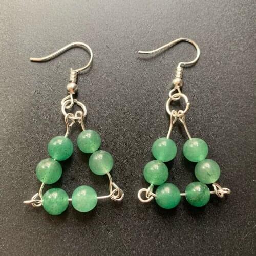 6mm Green Aventurine Stone Natural Crystal Beads Ball Earrings Geometric Shape Handmade 1 Pair