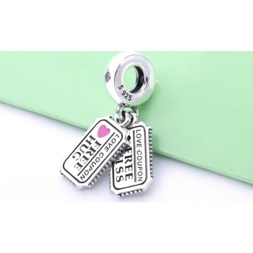 Free Shipping Authentic 925 Sterling Silver Love Coupon Dangle Charm Fit Original Bracelet For Women DIY Jewelry S925 Beads