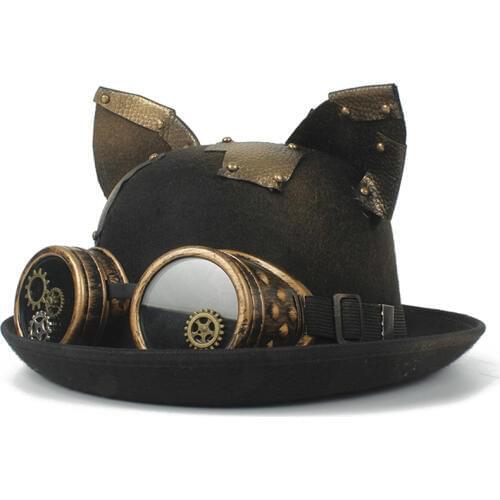 Steampunk Bowler Hat For Women Men Patch Gear Glasses Topper Top Hats Fedora Headwear Cosplay Cat Ear Billycock Groom Hat
