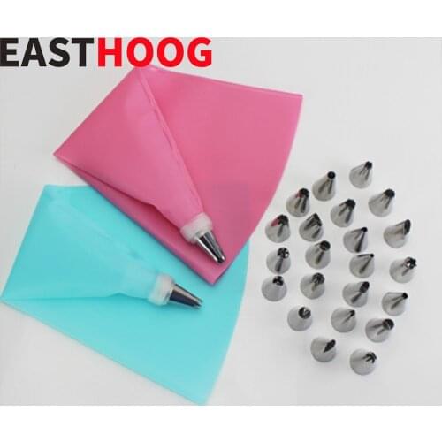 26 PCS/Set Silicone Pastry Bag Tips Kitchen DIY Icing Piping Cream Reusable Pastry Bags +24 Nozzle Set Cake Decorating Tools