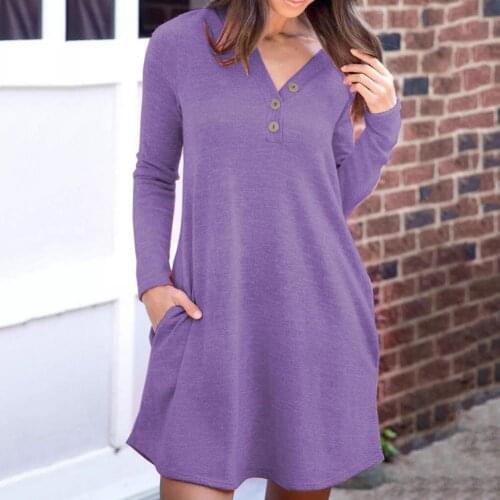 Comfy Charming Long Sleeve Buttons Party Dress Long Sleeve Short Dress V-Neck for Home