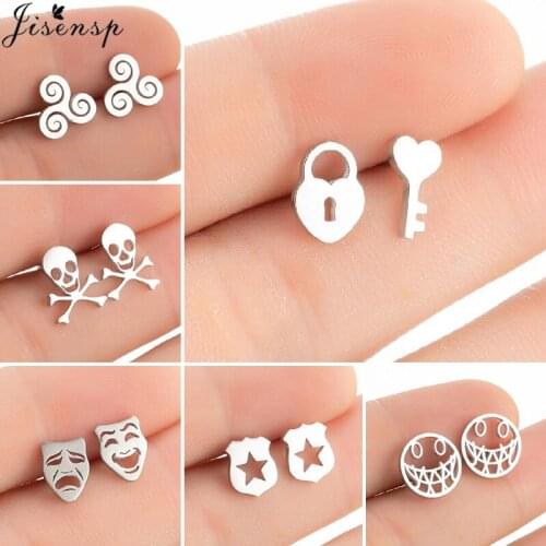 Stainless Steel Key Lock Earrings for Women The Movie Teen Wolf Triskele Triskelion Inspired Earings Hallowmas Skull Ear Studs