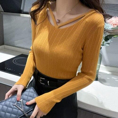 Woman Sweaters Femme Chandails Autumn and Winter V-neck Knitted Womens Pullover Knitted Sweater Pull Hiver