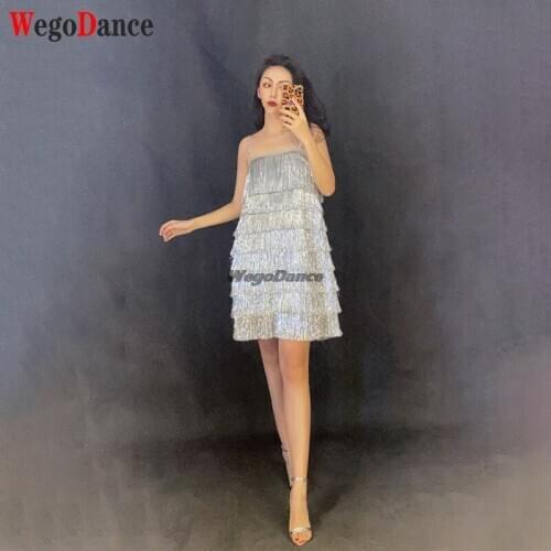 Tassel Women Sexy Summer Flapper Beach Dress Strap Low Cut Black Silver White Short Fringe Party