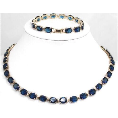 Silver Charming Set Jewelry Green blee Jade Necklace Bracelet 7.5"