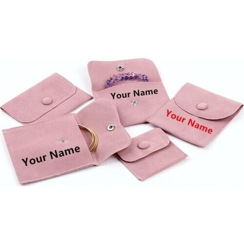 10pcs/lot Customized Name Jewelry Velvet Envelope Storage Bags with Snap Button Flannel Jewelry Gifts Packaging for Wedding