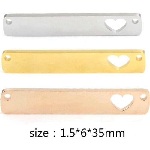 100% Stainless Steel Blank Stamping Rectangle Bar Hollow Heart Connector Charm Pendant Mirror Polished 20pcs