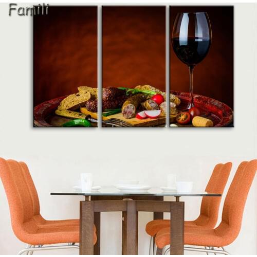 3PCS Grape Wine In Bottle Cups Wall Art Painting Pictures Print On Canvas Food The Picture For Home Modern Decoration