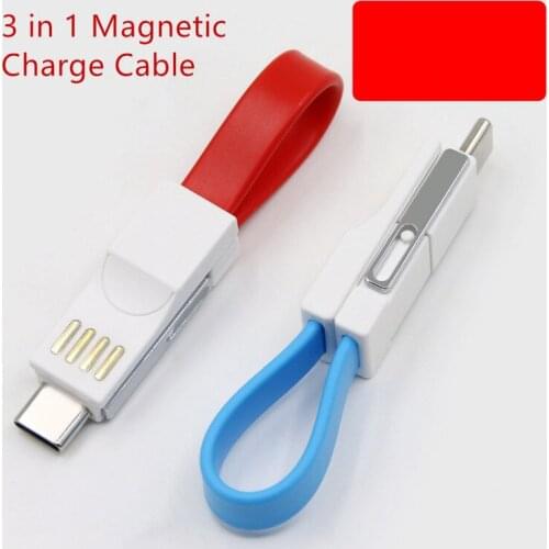 3 In 1 Magnetic Key Chain Micro USB Type-C Data Charge Cable for IPhone Android Magnetic Data Cable Key Rings Charging Keychains