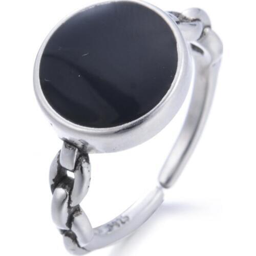 100% 925 Sterling Silver Elegant Black Round Unisex Finger Ring Original Jewelry For Women Men Open Ring Birthday Gift