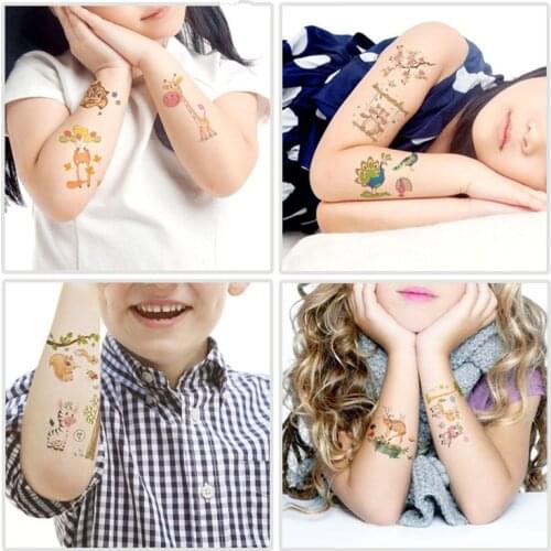 4 Designs 1 Sheet Children Animal Tattoo Temporary Cute Cartoon Fox Raccoon Image Tattoo Sticker for Body Art New