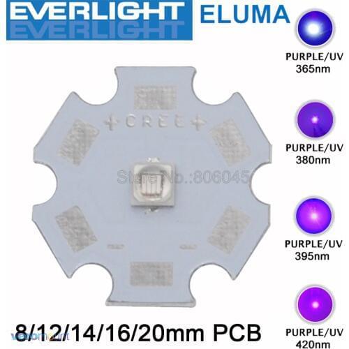 5pc/lot Everlight Chip 3W 3535 UV Ultraviolet Purple High Power LED Light Emitter 365nm 380nm 395nm 420nm on 8/12/14/16/20mm PCB
