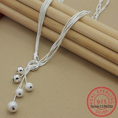 925 Sterling Silver Five Snake Chain Frosted Smooth Bead Ball Necklace For Women Wedding Engagement Fine Jewelry choker kolye