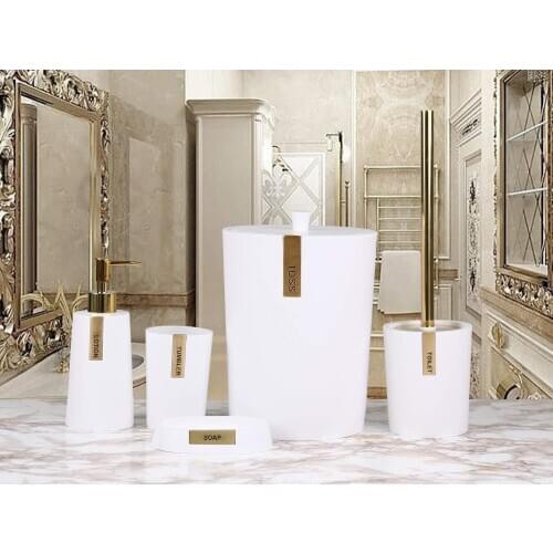 By Selim Troy 5 Piece Polyester Bath Set - White/Gold
