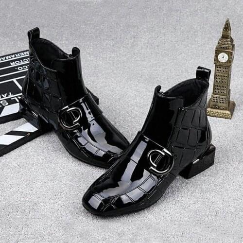 Zanpace Women Boots 2021 Retro Leather Women Shoes Spring Low Heel Shiny Boots Pointed Toe Womens Ankle Boots Zapatos De Mujer