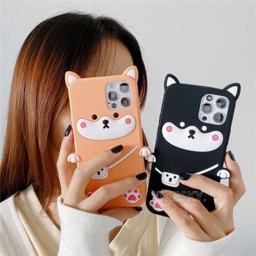 So Cute 3D Silicon Bag Dog Cartoon Soft Phone Case for iPhone 12 Pro Max Mini 11 X XR XS 8 7 Plus 6 6S 5 5S 4 4S Rubber Cover