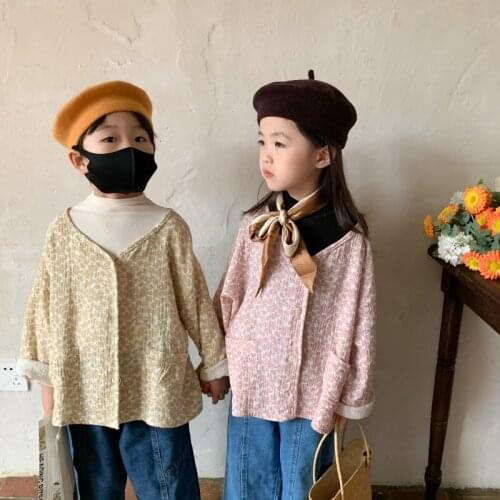 Childrens Coat 2021 Autumn New Korean Boys and Girls Cute Little Fresh Print Cardigan Children O-Neck Casual Long Sleeve Coat