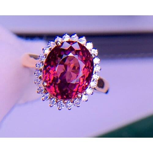 E519 Fine Jewelry Real 18K White Gold AU750 100% Natural Red Tourmaline Gemstone 5.3ct Female Rings for Women Fine Ring