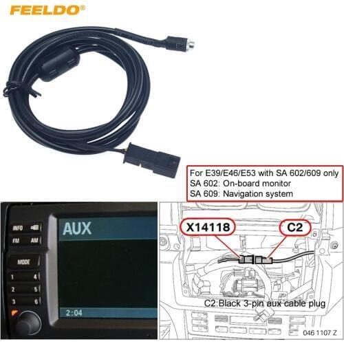 FEELDO 1PC 3.5mm Female Connector To 3-Pin AUX Connector Wiring Harness For BMW E39/E46/E53 With Navigation System(SA 602/609)