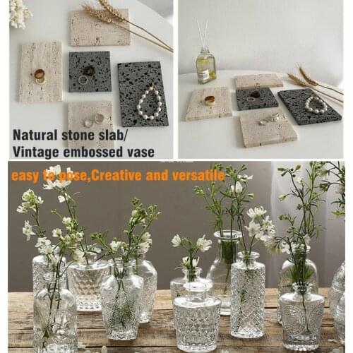 French glass vase Shooting Props Posing Collocation/Natural Stone Ins Wind Net Red Photography Props Jewelry Jewelry Posing