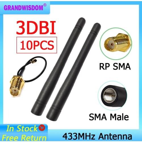 10pcs 433MHz antenna 3dBi SMA Male Connector antenne 433 mhz directional antena +21cm RP-SMA to ufl./ IPX 1.13 Pigtail Cable