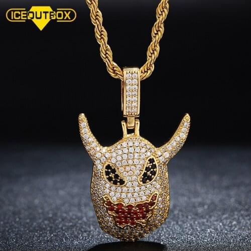 ICEOUTBOX Demon Evil Ghost Pendant Necklace With Micro Paved Bling Cubic Zircon Hip hop Rock Street Hip Hop Jewelry For Gifts
