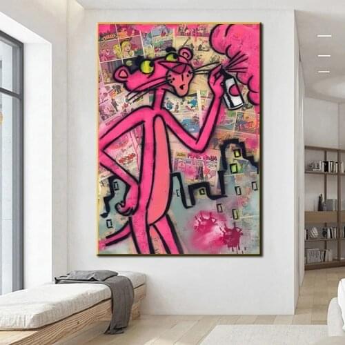 Graffiti Artwork of Pink Panther Canvas Paintings Wall Posters and Prints Cuadros Street Wall Art Pictures for Living Room Decor