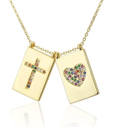 Square Colored Heart-shaped Cross Necklace Spot Combination Pendant