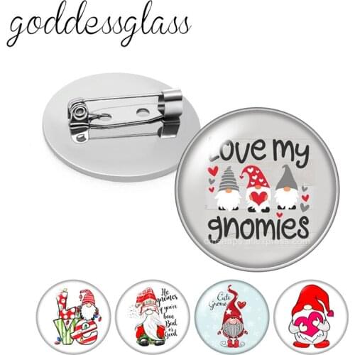 Disney Love Cute Christmas gnomies Round Glass cabochon Silver color Brooch Dome Photo Jewelry Brooches Pin For Gift