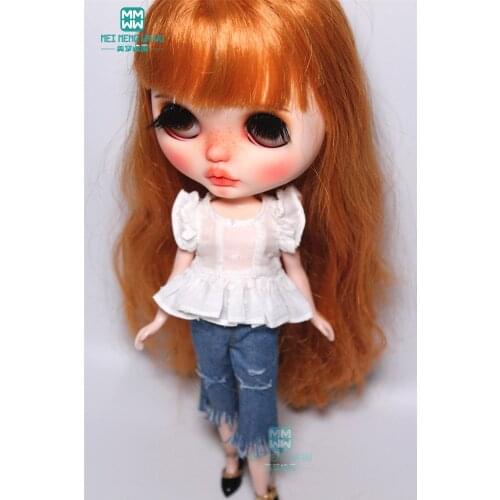 1PCS Blyth accessories fashion white shirt, shredded jeans for Blyth Azone 1/6 doll accessories