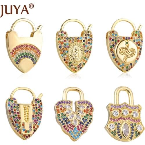 Trendy Copper Lock Hook Inlaid Rainbow Rhinestone Clasps Gold Fasteners Clasp For DIY Necklace Jewelry Accessories